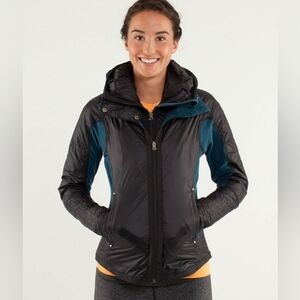 Women's Black and Teal Hooded Insulated Jacket